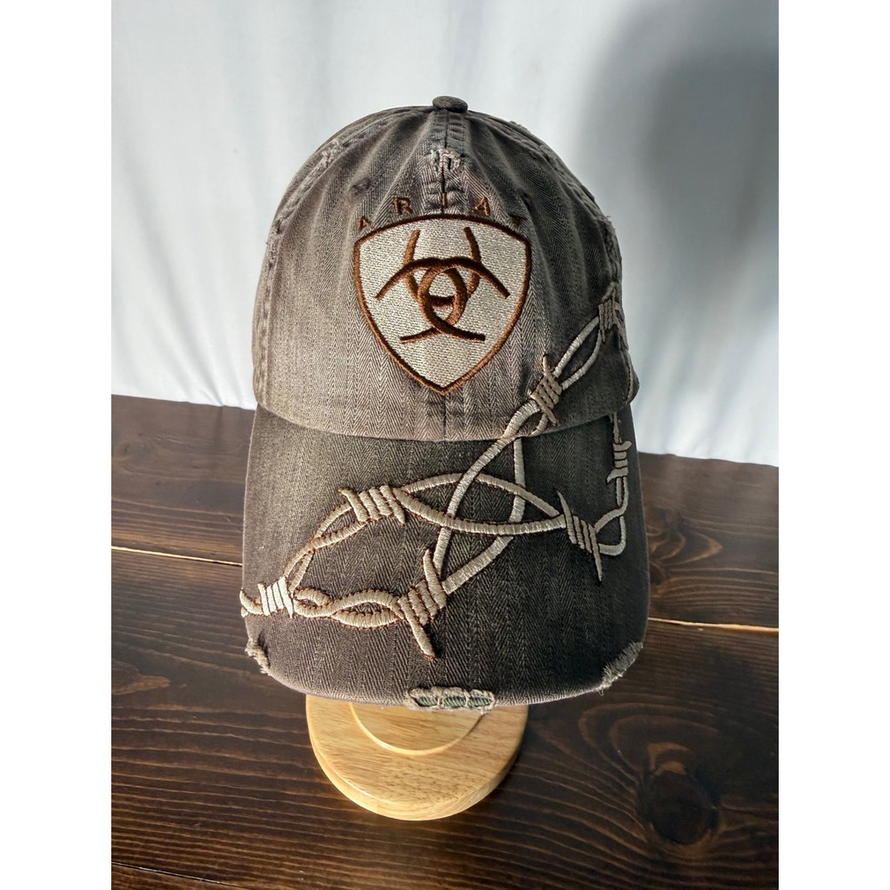 Ariat Mens Brown Distressed Barbed Wire Embroidered Baseball Hat Herringbone Cap